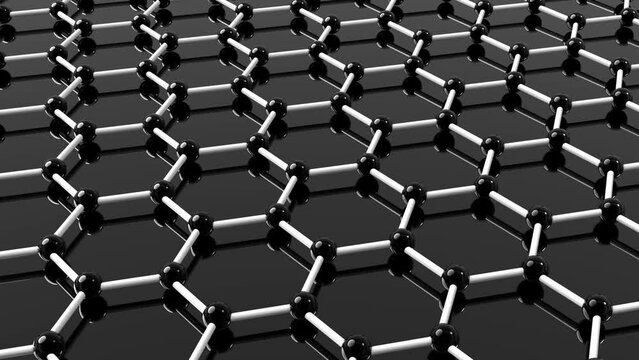 materials science graphene molecular structure loop animation, nanotechnology and chemistry 3d render. can be used to represent superconductivity, physics or a nanotube material