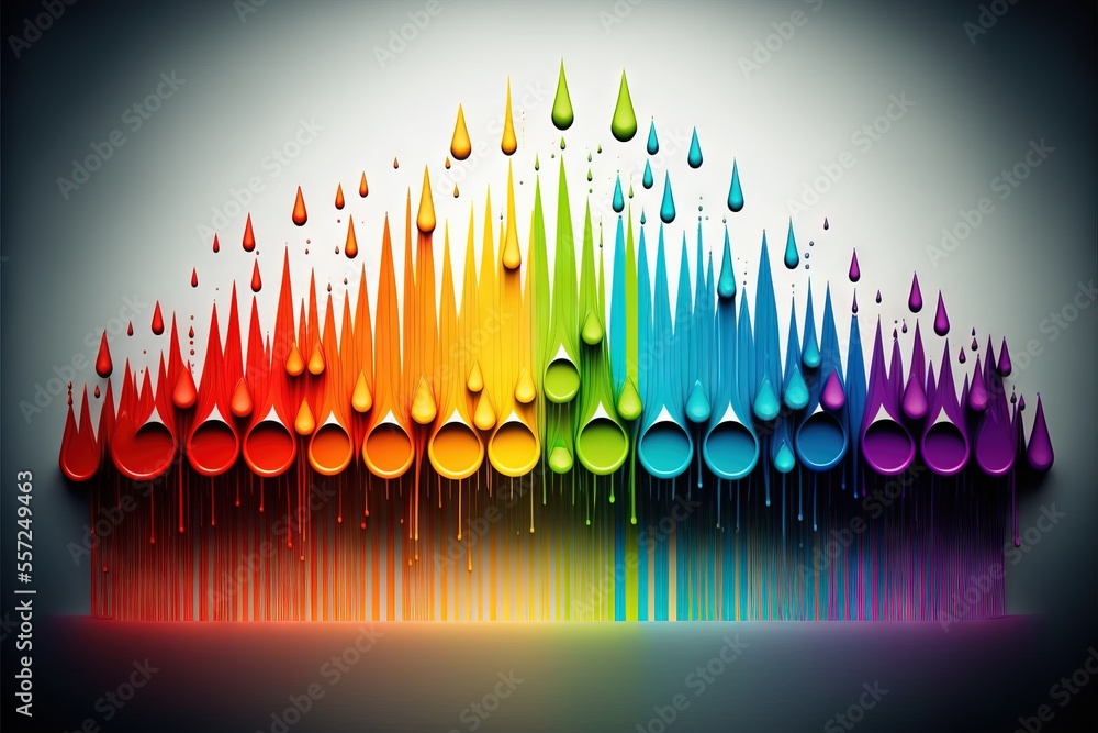 Poster a rainbow colored background with drops of water on it and a rainbow colored background with drops o