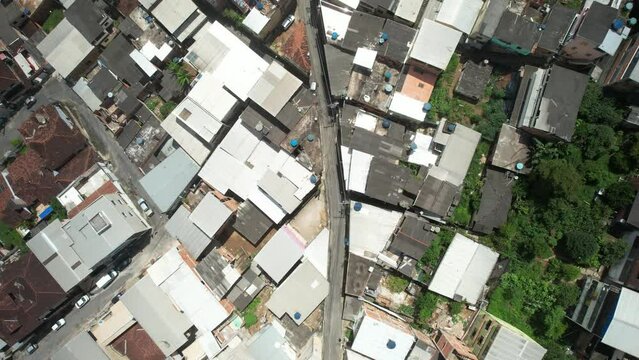 Top down view of urban streets in a typical Brazilian city, captured in Manhuacu, Minas Geriais, Brazil
