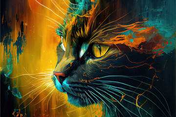 painting of cat, kitten. digital abstract cat portrait art,generative ai - obrazy, fototapety, plakaty