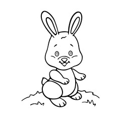 Cute cartoon bunny. Coloring page. Funny rabbit. Vector black and white Easter illustration.