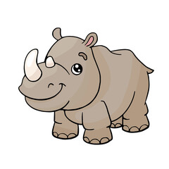 Colorful cartoon rhinoceros. Funny rhino. Vector animal illustration isolated on white background.