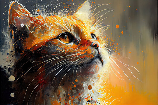 abstract cat art, kitten. digital abstract cat portrait art, generative ai