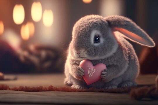 Little Tiny Bunny Dressed Up As Valentins Day