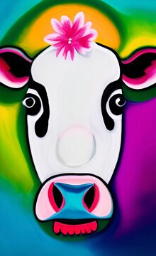 painting pop art multicoloured cow