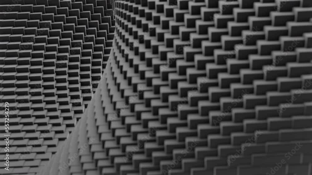 Poster changing geometric background with 3d distortion. design. moving background of squares with 3d spira