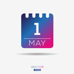 Fototapeta premium Creative calendar page with single day (1 May), Vector illustration.