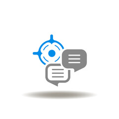 Vector illustration of speech bubbles and aim. Icon of facilitator. Symbol of facilitate dispute resolution.