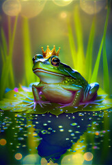 Enchanted Cute Frog on Lilly Pad. Generative ai
