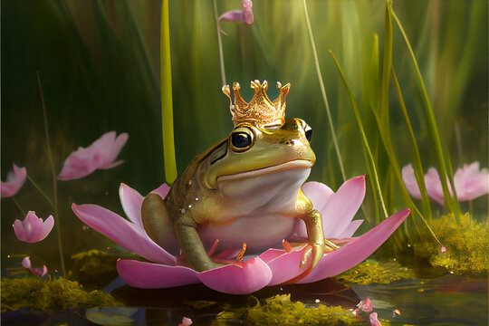 Enchanted Cute Frog on Lilly Pad. Generative ai