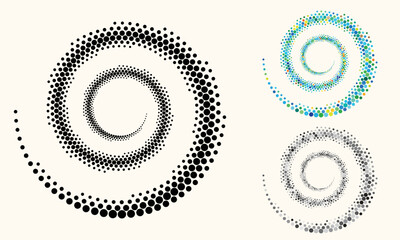 Abstract vector background with halftone dots spiral. Creative geometric pattern set.