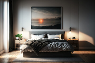 interior of a modern bedroom with a king size double bed