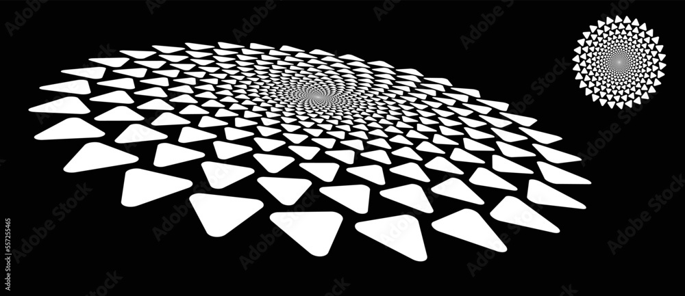Aufkleber Modern abstract background. Halftone triangles in circle form. Round logo. Vector dotted frame with perspective. Design element or icon.