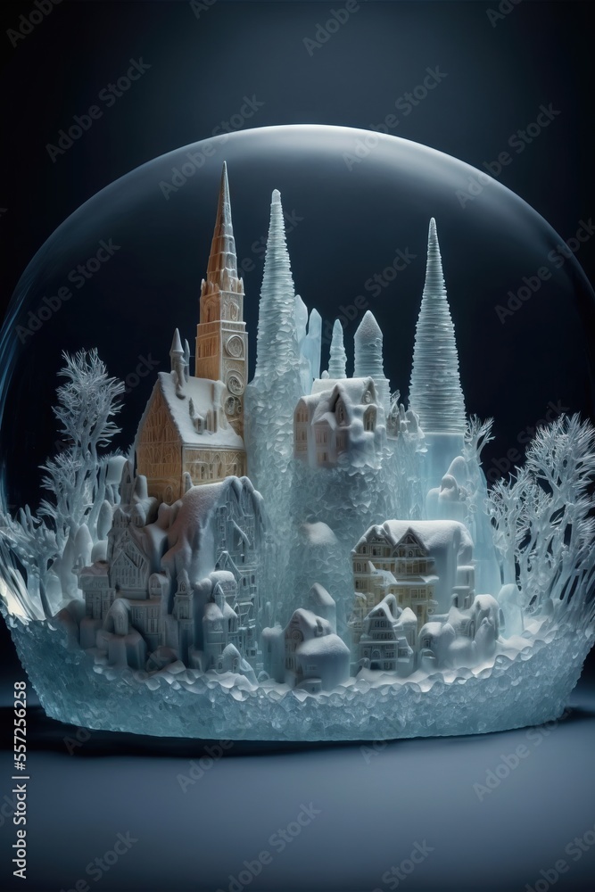 Aufkleber a snow globe with a castle in it and trees in the background and snow on the ground and snow on the 