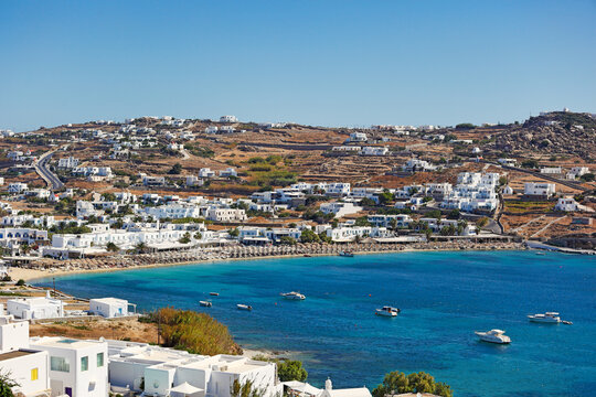 Yachts at Ornos bay in Mykonos, Greece