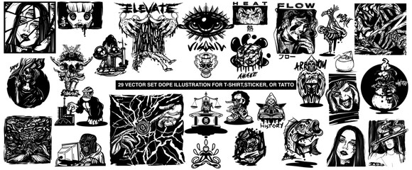 Isolated illustrations for streetwear design, merchandise, fashion, apparel or stickers and tattoos in vector format
