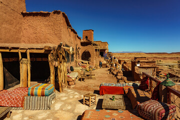 North Africa. Morocco. The village of Ait Benhaddou. A coffee terrace