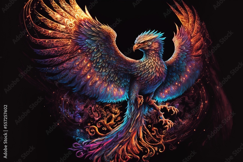 Poster a colorful bird with a black background and a black background with a black background and a black b
