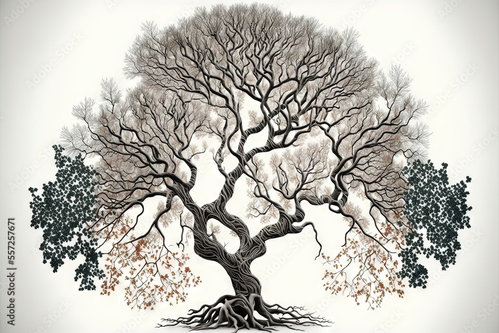 Aufkleber a drawing of a tree with a lot of branches and leaves on it's branches. generative ai