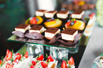 Delicious wedding reception candy bar dessert table