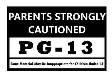 PG-13 sign. Symbol for content not intended for children under 13. SIgn of material that may be inappropriate for children under 13