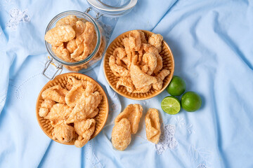 Chicharron - deep fried pork rinds, crispy pork skin pieces, traditional mexican snack