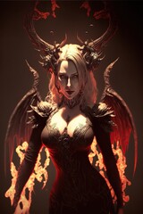 Hot blonde demoness with wings and horns
