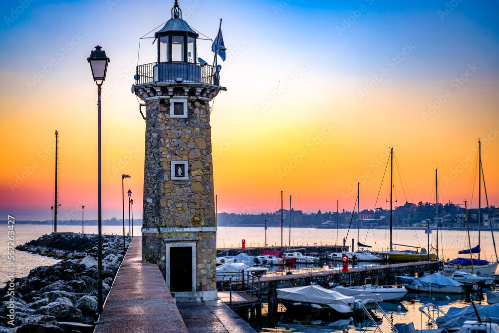 Poster old town and port of desenzano in italy