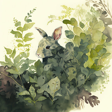 Stunning hare watercolor illustration made with Generative AI