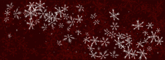 Silver Snowflake Vector Panoramic Red Background.