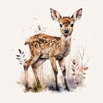 Stunning baby deer watercolor illustration made with Generative AI
