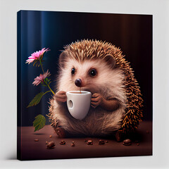 Cute cozy hedgehog in a small tea cup, generative ai