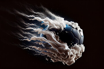 Soccer Ball Flying Through Space. Generative ai