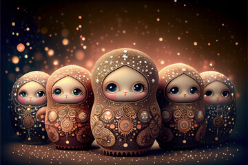 Group of Adorable Russian Dolls. Generative ai
