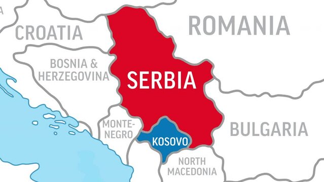 Serbia and Kosovo Map. Zoom on World Map. 4k Video Footage. Motion Graphics