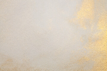 Watercolor paper texture painting wall. Abstract gold, nacre and beige marble copy space background.