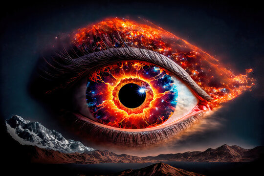 Auge Das sehende Auge Optikus Retina Iris Ophthalmos Chorioidea Closeup Generative AI Digital Art Background Hintergrund Illustration Cover Kunst