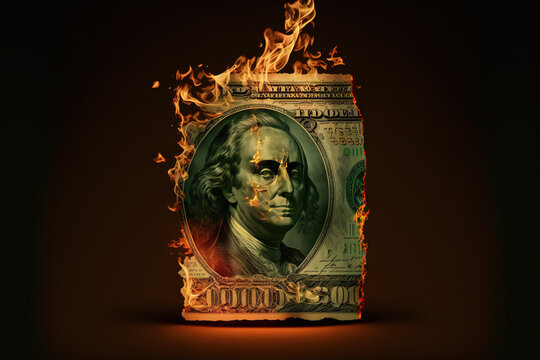 dollar bill on fire, inflation economy, dept, recession, financial crisis, Generative AI 