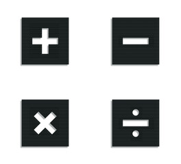 Obraz premium four basic mathematical symbols on black frames; set of addition, subtraction, multiplication, division symbols