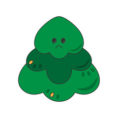 Sad Christmas tree icon. Kawaii emoji sticker isolated 