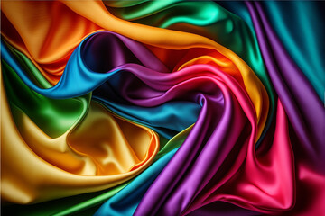 Abstract colorful background with smooth elegant glamour silk satin waves, Generative AI