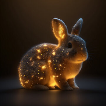 Adorable magic rabbit with glowing shining body created with Generative AI