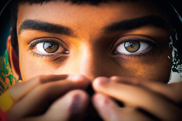The World at Your Fingertips, blurred fingers of sudent next to his green eyes