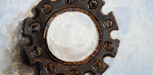 Classical melancholy painting with biblical motifs. Clock on a white wall.