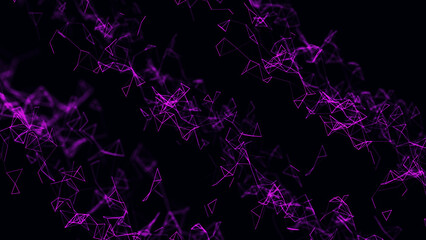 Digital pink background with lines and dots. The futuristic abstract structure of network connection. Big data visualization. 3D rendering.