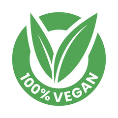 %100 Vegan Round Icon with Green Leaves - Icon 4