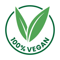 %100 Vegan Round Icon with Green Leaves and Dark Green Text - Icon 7