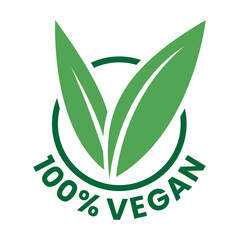 %100 Vegan Round Icon with Green Leaves and Dark Green Text - Icon 8