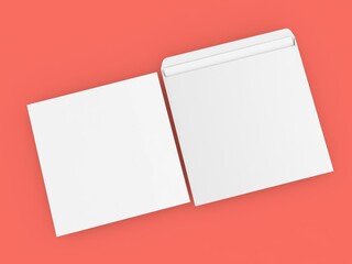 Envelope and sheet of white paper and on a red background. 3d render illustration.