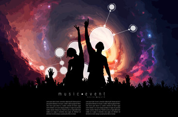 Nightlife and music festival concept. Dancing people at music festival